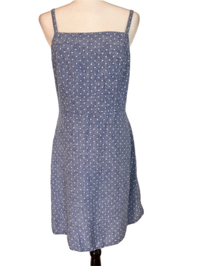 Old Navy Linen-Blend Polka Dot Fit & Flare Mini Dress Blue White Medium